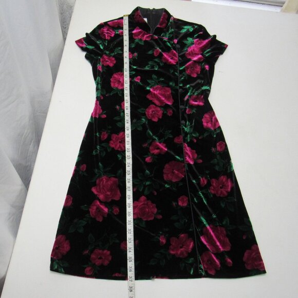 Maggy London Floral Rose Printed Velvet Midi Thai Asian Japanese A Line Dress - Picture 6 of 6